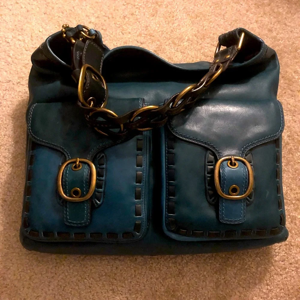 COACH RARE ELISA TEAL BLUE BAG EXCELLENT CONDITION